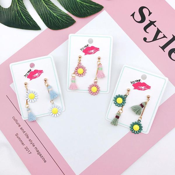 

fashion sweet daisy floral flowers girl asymmetric drop earrings for women girl tassel decoration cute pretty jewelry, Silver