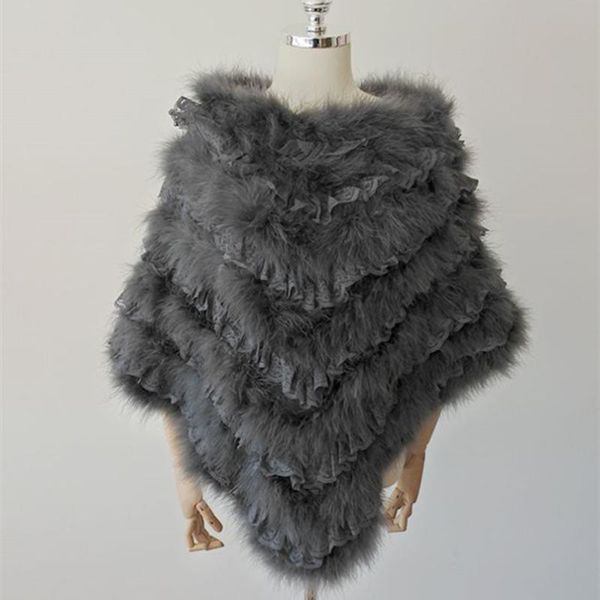 

scarves real ostrich feather shrug with lace autumn winter warm women fur poncho festival cape scarf s15, Blue;gray