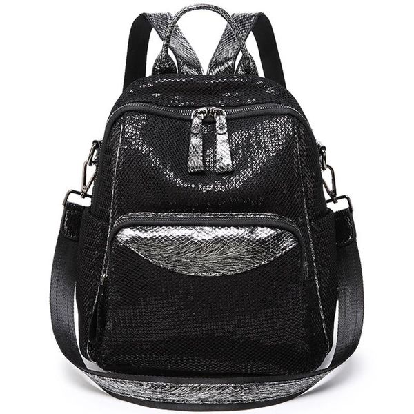 

new wild fashion mesh sequins backpack large capacity dual-use leisure travel bag