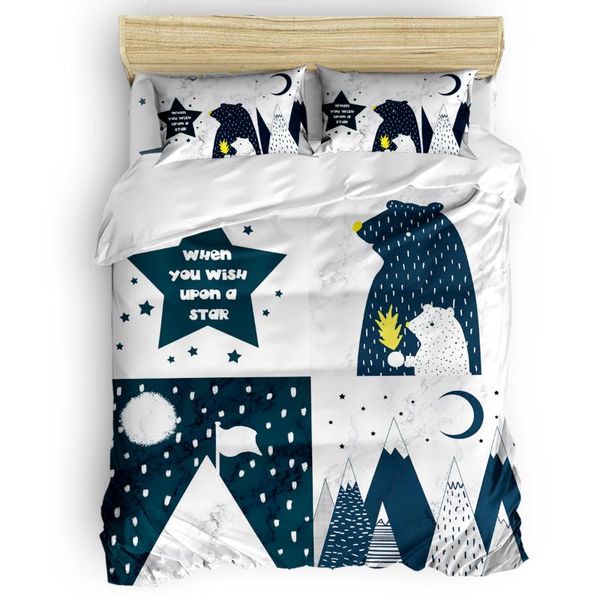 

bedding sets blue star bear four illustration duvet cover set 2/3/4pcs bed sheet pillowcases