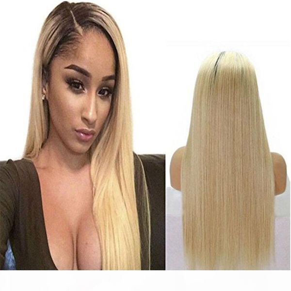 

brazilian ombre 360 full lace wig with baby hair 150% density straight 613# blonde glueless full lace human hair wigs for black women, Black;brown