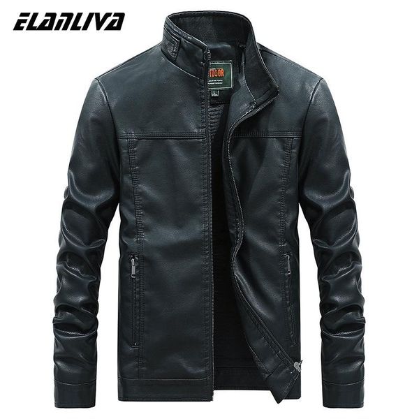 

stand collar white pu leather biker jacket motorcycle plus size 4xl mens long sleeve faux leather moto jacket casual boys coat, Black
