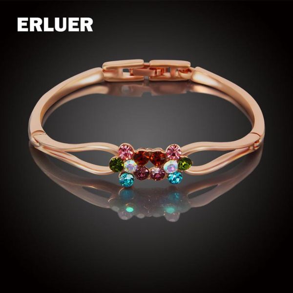 

erluer шарма браслеты браслеты выросли гол покрыл австрийского кристалл моды девушка цветок rhinestone браслета женщины день рождения подарк, Black