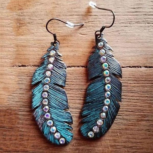 

богемского синий лист перо большое падение серьги для женщин мода кристалл длинные серьги металл maxi brincos o4d394, Silver