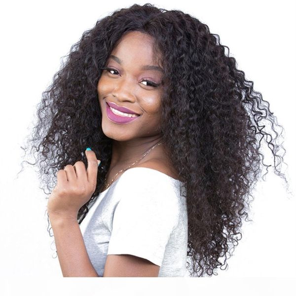 

180% density full lace human hair wig afro kinky curly virgin mongolian remy glueless lace front wig afro curly natural black, Black;brown