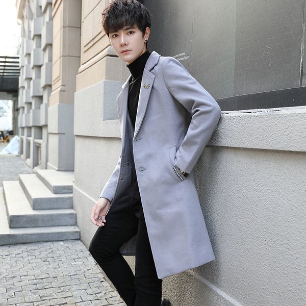 

2021 new autumn and winter of male wool thin coat average length jacket manteau homme nh4e, Black