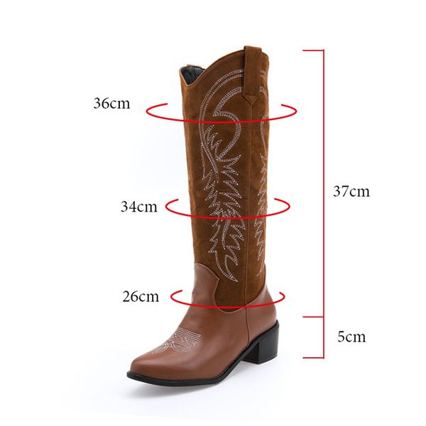 

pu leather western cowboy boots women round toe cowgirl boots square heels mid-calf retro women shoes 2020 new, Black