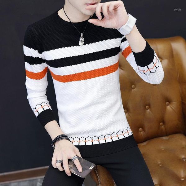 

autumn winter casual men's sweater o-neck striped slim fit knittwear mens sweaters pullovers pullover men pull homme -3xl1, White;black