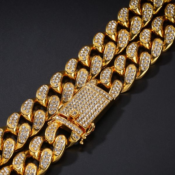 Hip Hop Bling Chains jóias homens 14k banhado a ouro gelado Correntes de braceletes Colar de prata Miami Cuban Link Chain Imbue Diamante