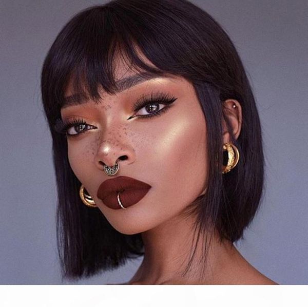 

bob lace front wigs for black women short human hair bob wigs with bang natural hairline brazilian straight lace front bob wig, Black;brown