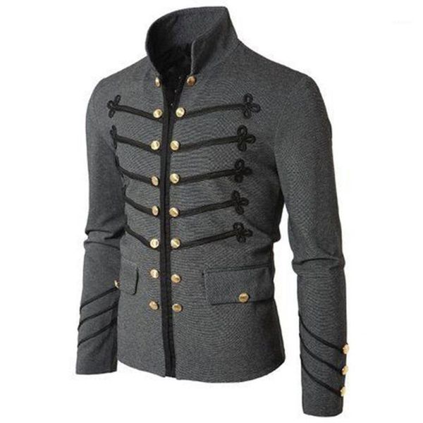 

fashion men's jacket autumn mens gothic jackets western retro style double-breasted coats male solid color stand collar cardigan1, Black;brown