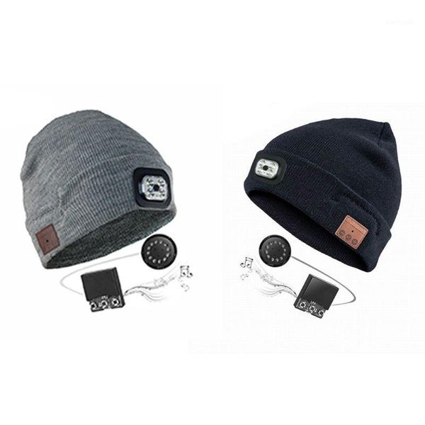 

cycling caps & masks led headlight wireless beanie hat with handswinter warm bluetooh 5.0 rechargeable knitted musical cap1, Black