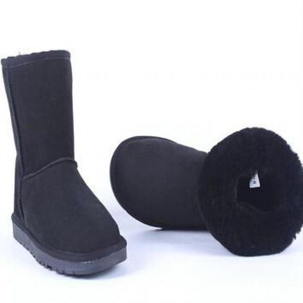 

australia classic genuine cowhide leather snow boots 100% wool women boots warm winter shoes for women large size 21-44, Black