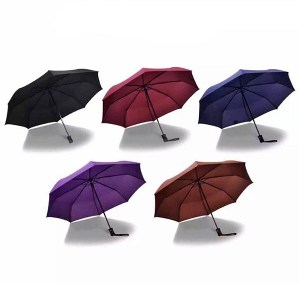 

full-automatic umbrella multi colors durable long handle three-fold business umbrella custom creative design promotion umbrella dh0053