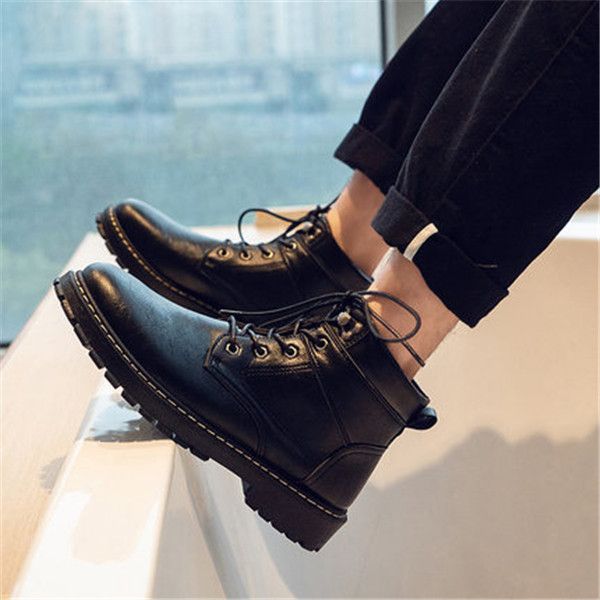 

men's winter boots male plus velvet british style tooling short black male korean style trendy black all-match handsome