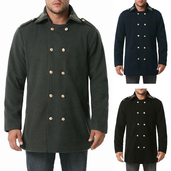

new mens woolen mid-length coat mens embroidery windbreaker mens coat, Tan;black