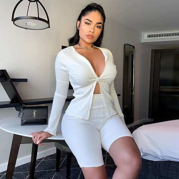 

short two piece set crop and biker shorts white black bodycon matching sets summer autumn coat clothes for women sets