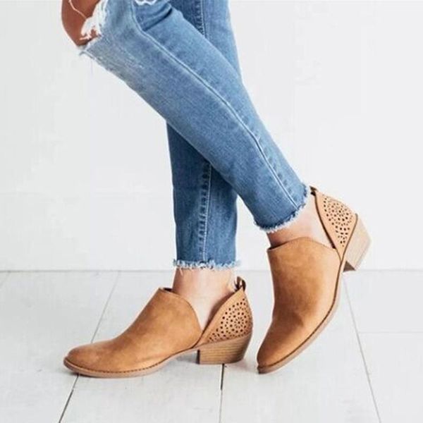 

boots autumn ankle women square heel female shoes pointed toe casual ladies fashion, Black