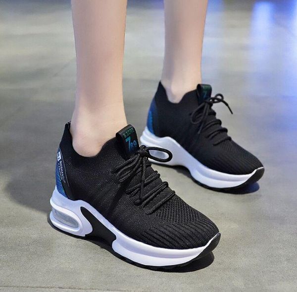 

women's casual shoes spring platform sneakers woman breathable air cushion outdoor solid heightening footwear chaussures femme, Black