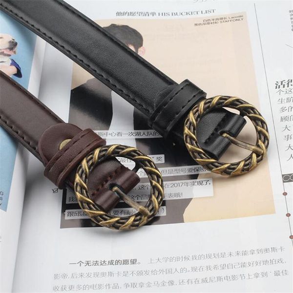 

2020 luxury belts for women round buckle design pin buckle imitation leather pu fashion belts, Black;brown