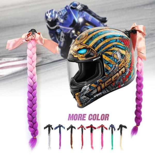 

22inch 9 colors motorcycle women helmet twist braids ponytail gradient ramp hair punk style biker helmet decoration1