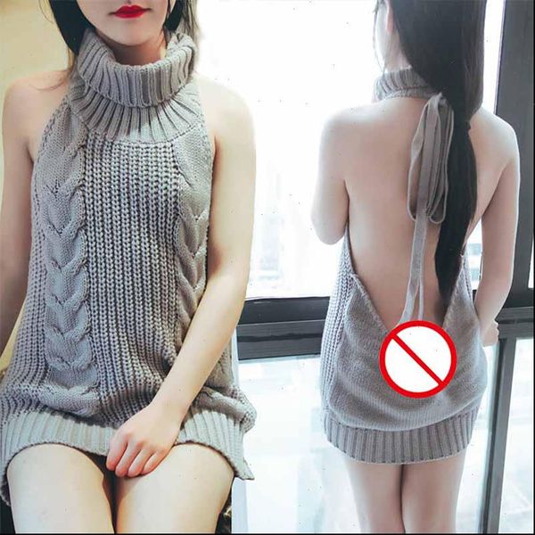 

summer turtleneck sleeveless long virgin killer sweater japanes knitted backless women sweaters pullovers drop shipping, White;black