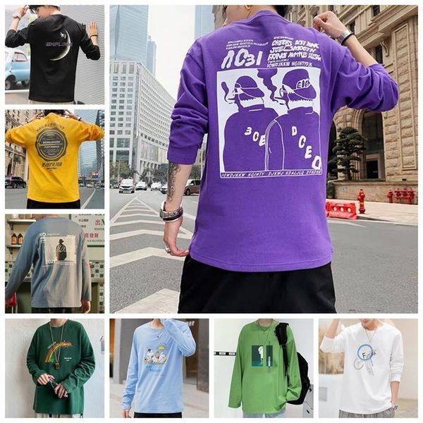 

осень 2020 новый мужской длинный рукав футболки пальто футболку топ корейский сыпучих мужской длинный рукав верх ahoyr, Blue