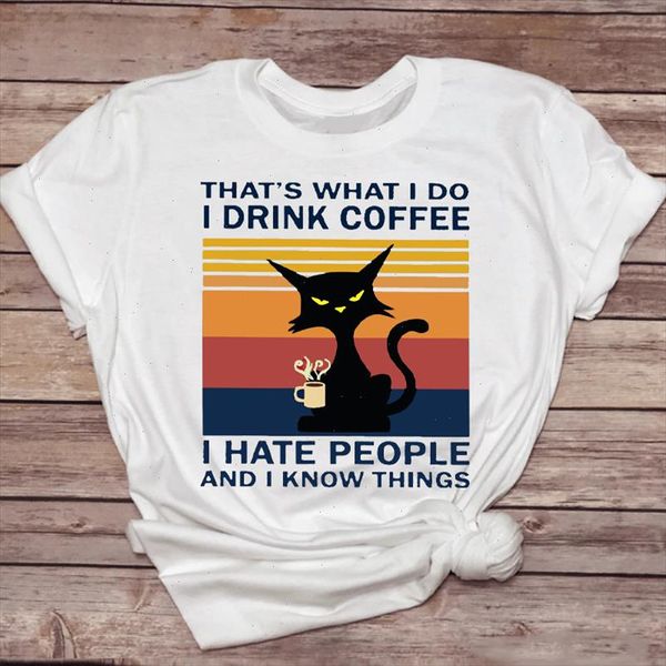 

women t shirts cat coffee letters cute fashion trend 90s animal lady tshirt female ladies print graphic tee t shirt, White