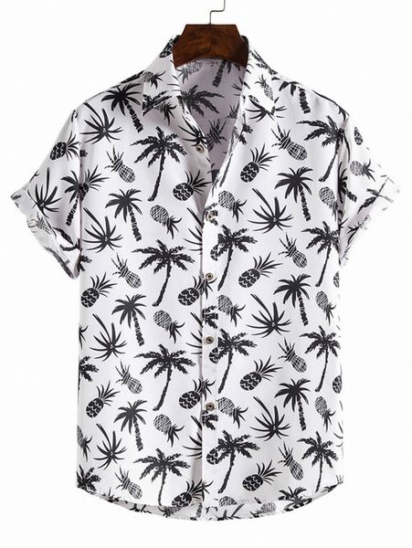 

men pineapple & tropical print hawaiian shirt l6wn#, White;black
