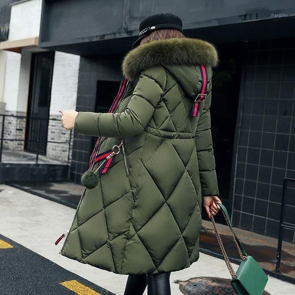

fur hooded winter coat thicken parka women stitching slim long winter coat down cotton ladies down parka jacket women 20201, Black