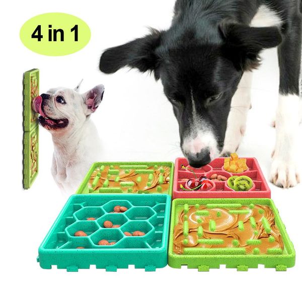

4pcs pet dog feeding food bowls puppy slow down eating feeder dish portable dogs anti-slip licking mat pet jllpkl