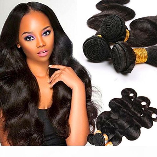 

3 or 4 bundles indian virgin hair body wave elibess 10-28 inch body wave double weft human hair extension, dhl, Black