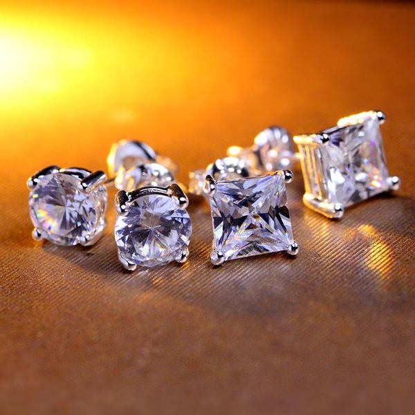 

tassina 2020 new fashion 7mm zircon men earrings crystal colors square and round man jewelry male women stud earrings a38, Golden;silver