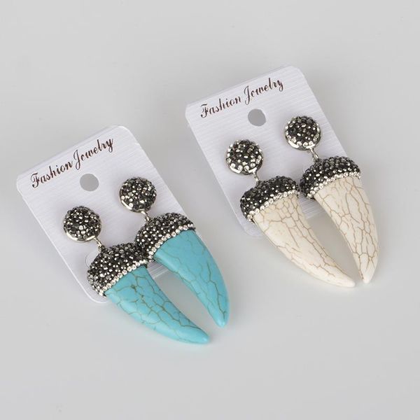 

vintage natural beige blue howlite blue stone pave black white rhinestone pendant charm dangle earrings for women gift jewelry, Silver