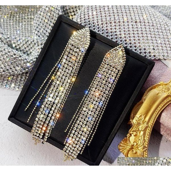 

s928 fashion jewelry s925 silver needle long earrings rhinstone tassels da sqcnqf beauty888