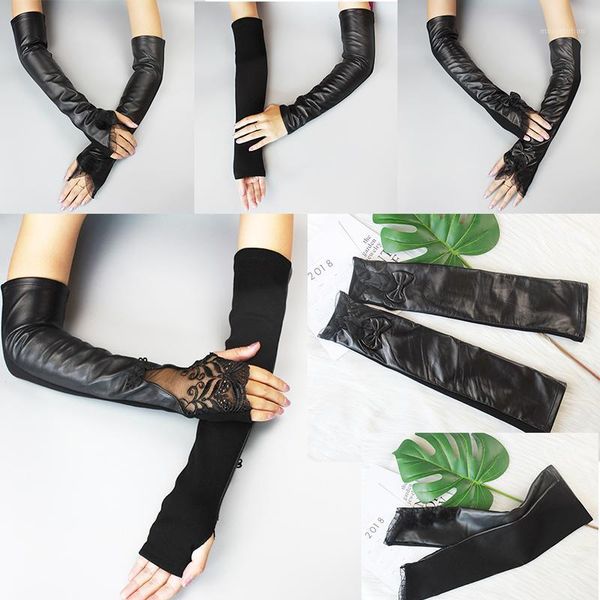 

women' autumn and winter gloves long arm sleeves sleeves natural leather sheepskin oversleeve thick warm all-match1, Blue;gray