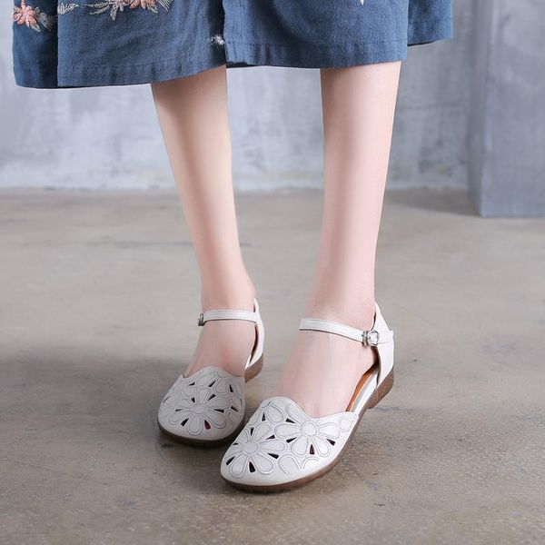 

vallu leather hollow sandals women 2020 summer new style leather embroidered sandals, Black