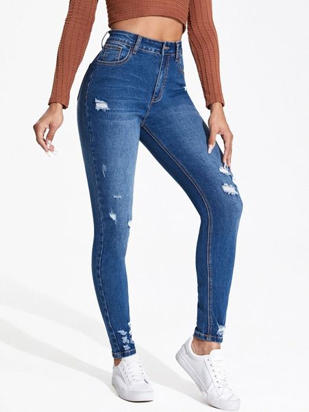 

high waisted ripped skinny jeans w52z#, Blue