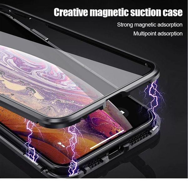 

magnetic adsorption metal case for iphone 12 11 pro x xs max xr se double-sided glass magnet case for ip wmtewf