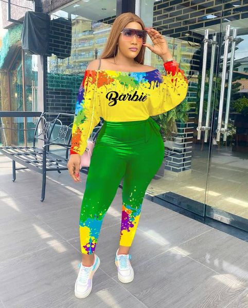 

neck letter print tie dye pants 2pcs set fashion casual women clothes womens 2 piece clothing set slash, Gray