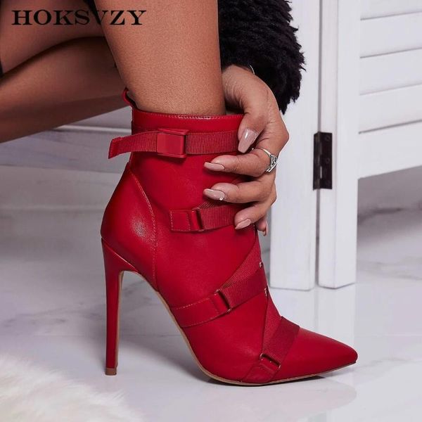

hoksvzy 2020 srping women red boot red rivet boots ladies'boots high heels pointed straps buckles boot large size 40 . zl, Black