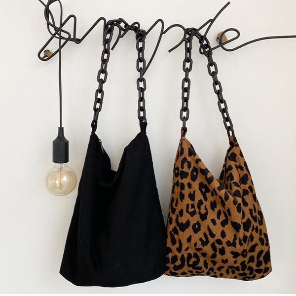

cross body 1pcs autumn winter corduroy shoulder bag retro leopard pattern handbag thick chain bags female daily warm soft