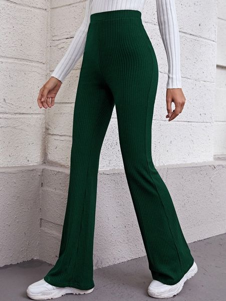 

flare leg rib-knit pants h76t#, Black;white