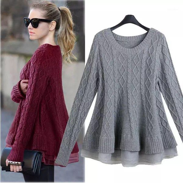

autumn plus size women's patchwork knit sweater vintage loose o neck long-sleeved knitting solid casual female warm pullovers1, White;black
