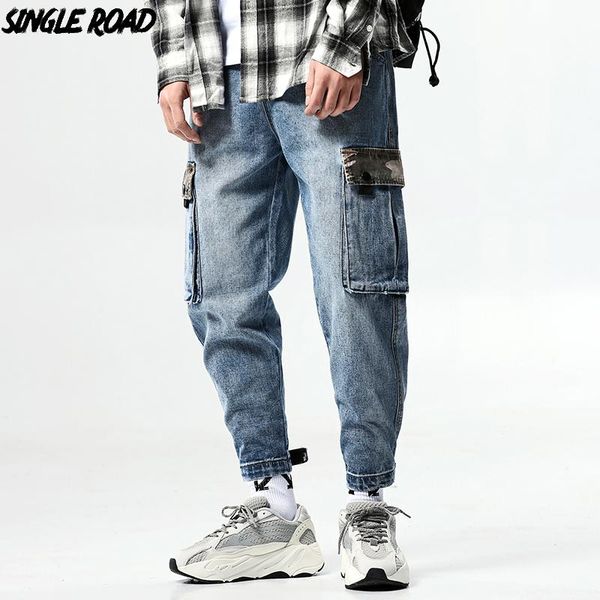 

singleroad men's blue jeans men 2020 camo side pockets denim cargo pants male ankle length streetwear hip hop trousers jeans men
