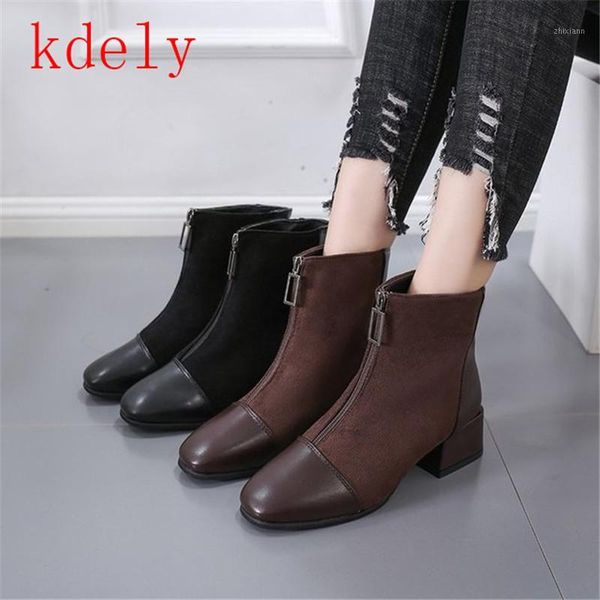 

2020 new black brown western ankle boots women pu leather high heel booties heels short motorcycle shoes ankle boots 35-421