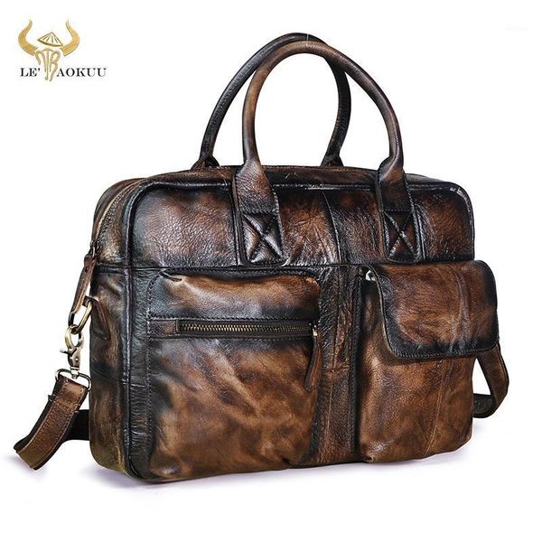 

briefcases men oil wax leather travel coffee business briefcase 15" lapcase professional attache portfolio organizer messenger bag