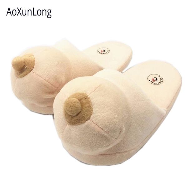 

aoxunlong winter slippers women breasts prank home slippers funny yellow human skin slippers couples indoor shoes woman y200106, Black