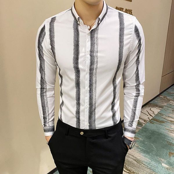 

stripe shirt mens luxury shirt slim fit business casual dress long sleeve men male summer men's blouse button, White;black