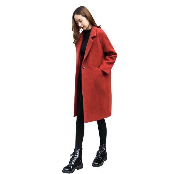 

women's wool & blends women coats 2021 spring female overcoat autumn slim blend woolen coat casaco winter loose casual outerwear cocoon, Black